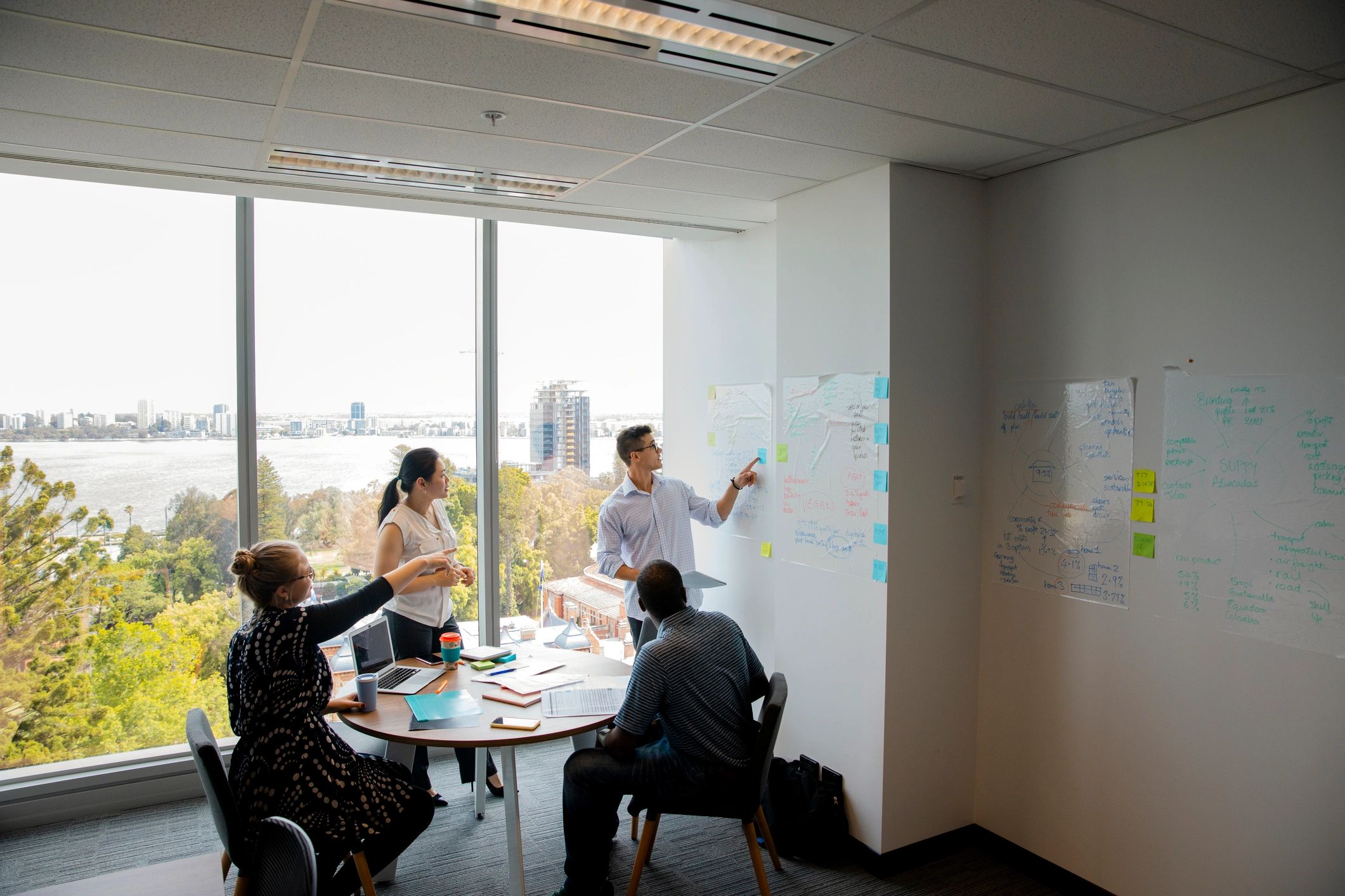 Project planning meeting with consultants and charts