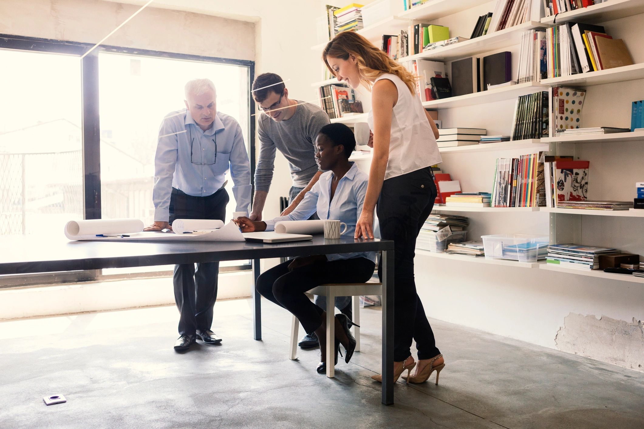Business team discussing plans in a modern office